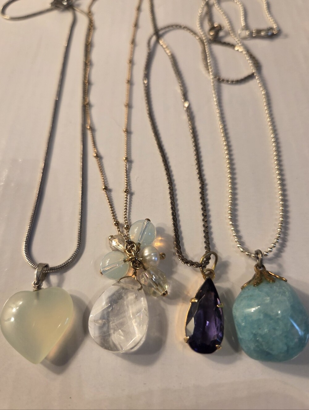 Assorted Women's Gemstone Pendant Necklaces - Blue, Purple, White, Cream